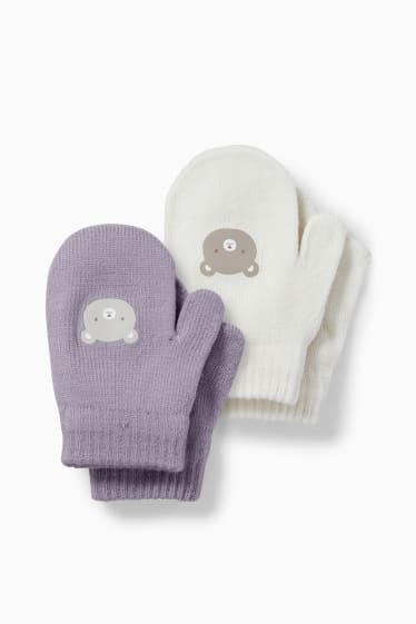 Bébés - Lot de 2 paires - ourson - moufles pour bébé - blanc crème