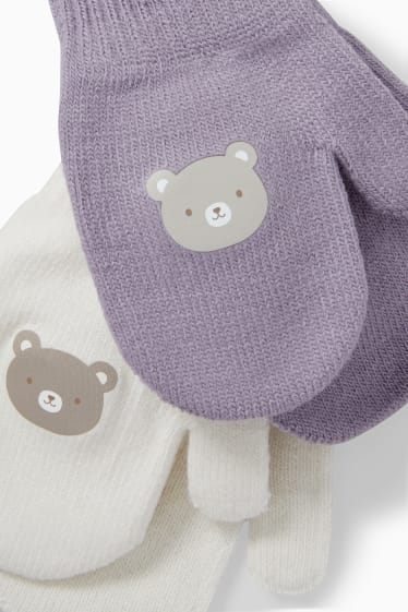 Bebeluși - Multipack 2 perechi - ursuleți - mănuși cu un deget bebeluși - alb-crem