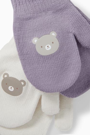 Bébés - Lot de 2 paires - ourson - moufles pour bébé - blanc crème