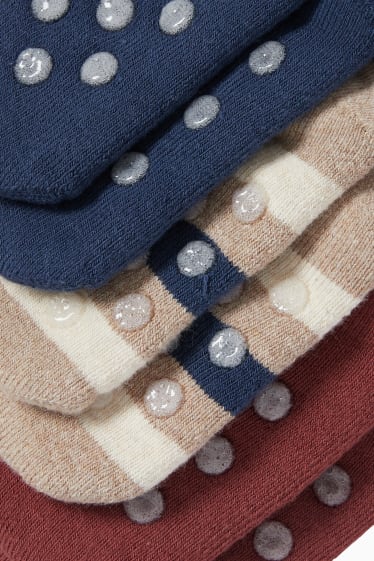 Bébés - Lot de 3 paires - élan - chaussettes antidérapantes à motif pour bébé - bleu foncé