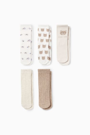 Baby Mädchen - Multipack 5er - Bärchen - Baby-Socken mit Motiv - hellbeige