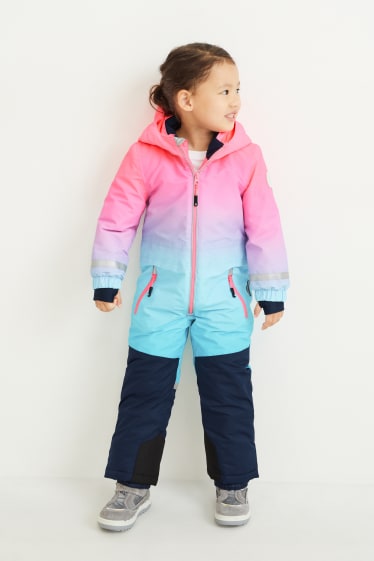 Kinder Mädchen - Skianzug mit Kapuze - wasserdicht - neon-pink