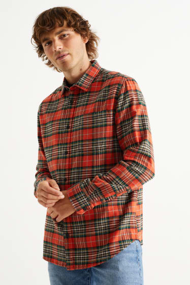 Hombre - Camisa de franela - regular fit - Kent - de cuadros - naranja oscuro