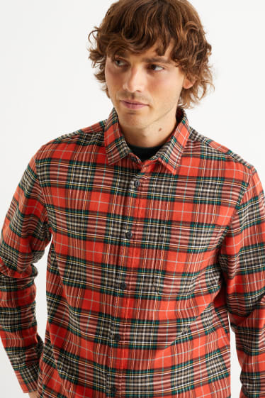 Home - Camisa de franel·la - regular fit - Kent - de quadres - taronja fosc