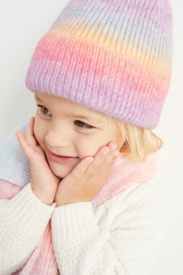 Kinderen: meisjes - Set - gebreide muts en sjaal - gekleurd