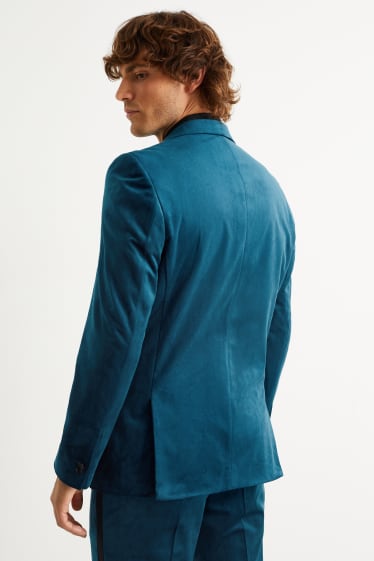 Hommes - Veste de costume en velours - slim fit - bleu pétrole