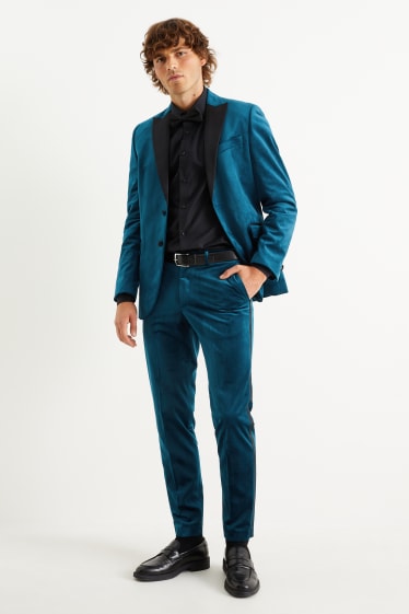 Men - Velvet trousers - slim fit - dark turquoise