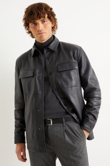 Pánské - Kožená košilová bunda - černá