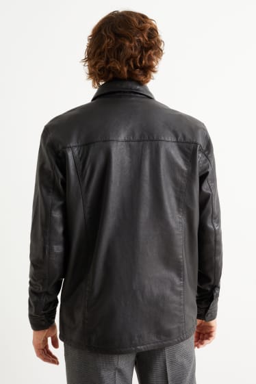 Men - Leather shirt jacket - black