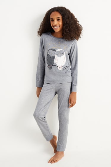 Enfants filles - Hibou - pyjama - 2 pièces - gris