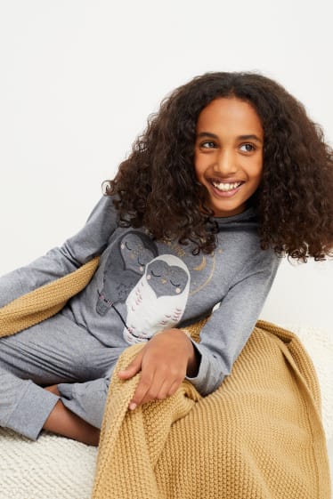 Enfants filles - Hibou - pyjama - 2 pièces - gris