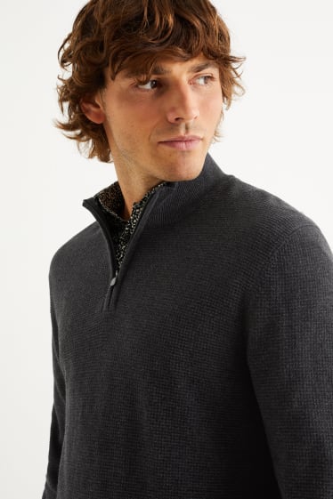 Uomo - Maglione e camicia - regular fit - colletto button down - grigio scuro