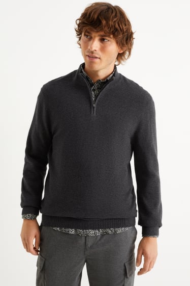 Herren - Pullover und Hemd - Regular Fit - Button-down - dunkelgrau