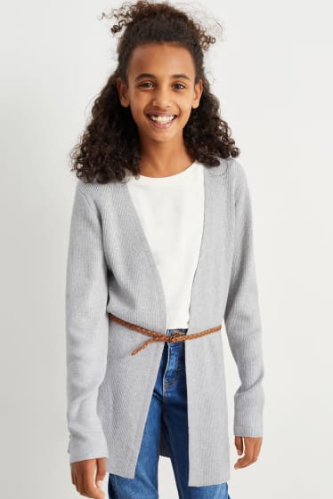 Bambini - Cardigan con cintura - grigio chiaro melange