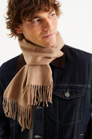 Men - Fringed scarf - taupe