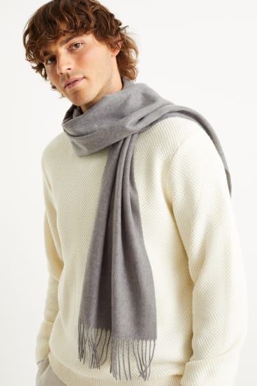 Men - Fringed scarf - gray