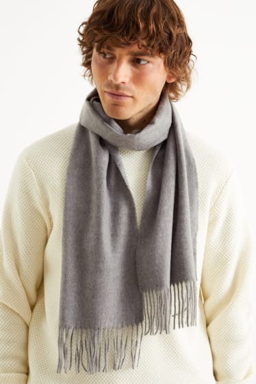 Heren - Sjaal met franjes - grijs