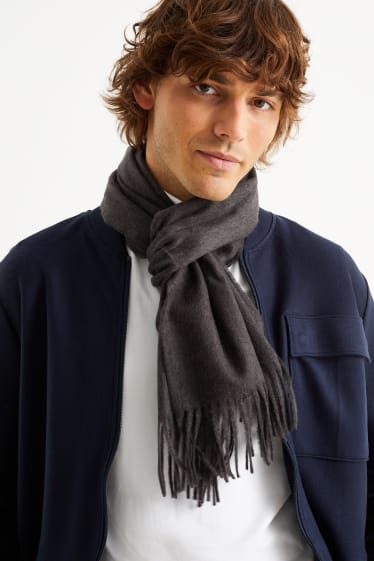 Men - Fringed scarf - dark gray