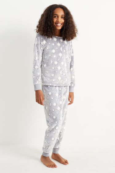Enfants filles - Pyjama d’hiver - 2 pièces - à motif - gris