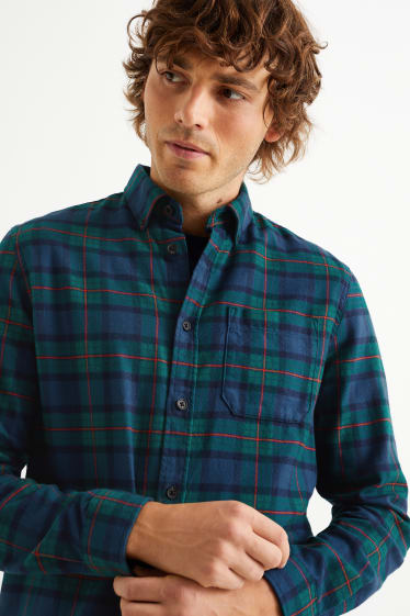 Uomo - Camicia - regular fit - button down - a quadretti - blu