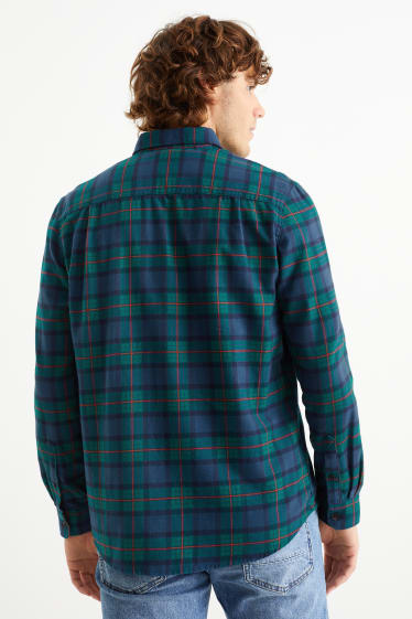 Uomo - Camicia - regular fit - button down - a quadretti - blu