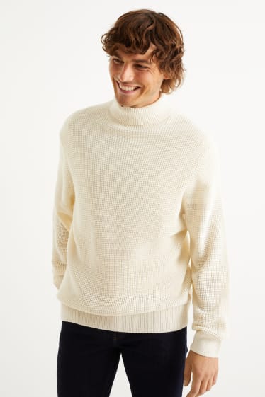 Men - Polo neck jumper - cremewhite