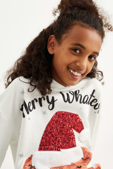 Kinder Mädchen - Bär - Weihnachts-Hoodie - weiss