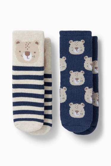 Bébés - Lot de 2 paires - léopard - chaussettes antidérapantes à motif pour bébé - bleu foncé