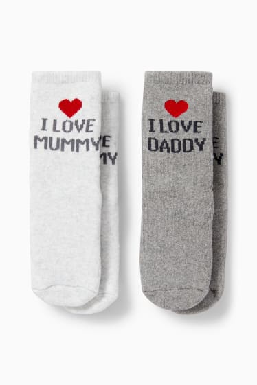Bébés - Lot de 2 - Papa et Maman - chaussettes antidérapantes pour bébé - gris