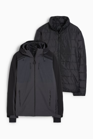Men - Ski jacket with hood - 2-in-1 look - black