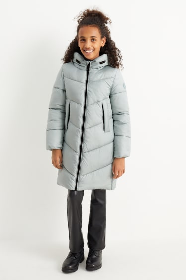 Dětské - Prošívaný kabát s kapucí - světle modrá