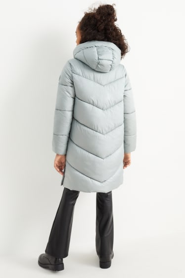 Children - Quilted coat with hood - light blue