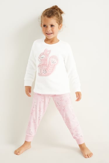 Enfants filles - Écureuil - pyjama d’hiver - 2 pièces - rose