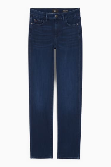 Dámské - Straight jeans se štrasovými kamínky - mid waist - LYCRA® - džíny - tmavomodré