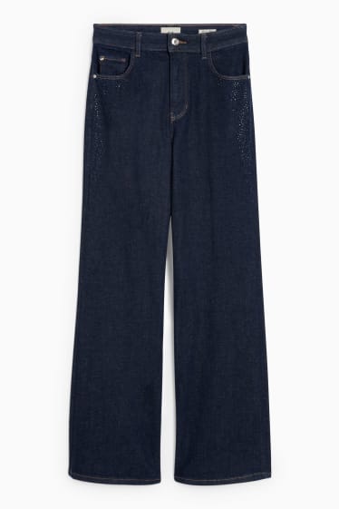 Damen - Wide Leg Jeans - High Waist - dunkeljeansblau