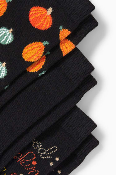 Femmes - Lot de 3 paires - chaussettes à motif - potiron - noir