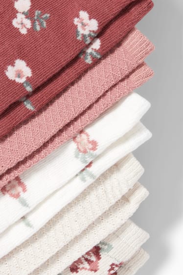 Baby: meisjes - Set van 5 paar - bloemetjes - babysokken met motief - donker rose