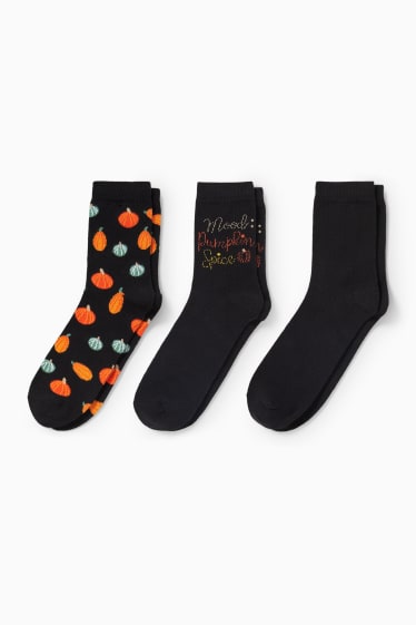Femmes - Lot de 3 paires - chaussettes à motif - potiron - noir