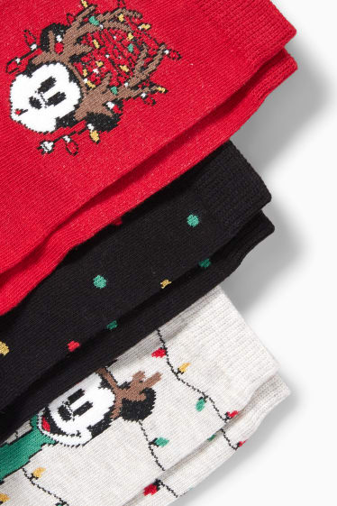 Dames - Set van 3 paar - sokken voor de kerst, met motief - Mickey Mouse - donkerrood