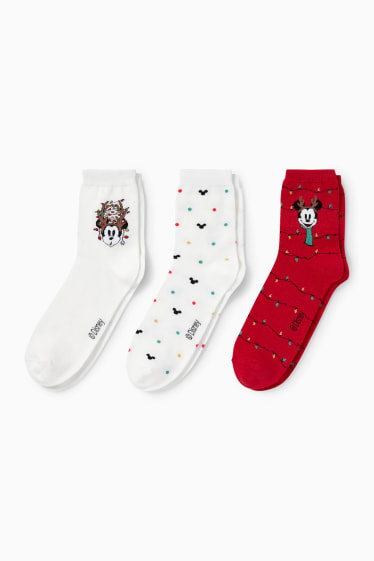 Dames - Set van 3 paar - sokken voor de kerst, met motief - Mickey Mouse - crème wit