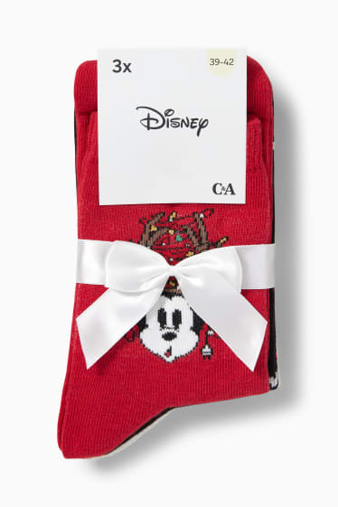 Dames - Set van 3 paar - sokken voor de kerst, met motief - Mickey Mouse - donkerrood