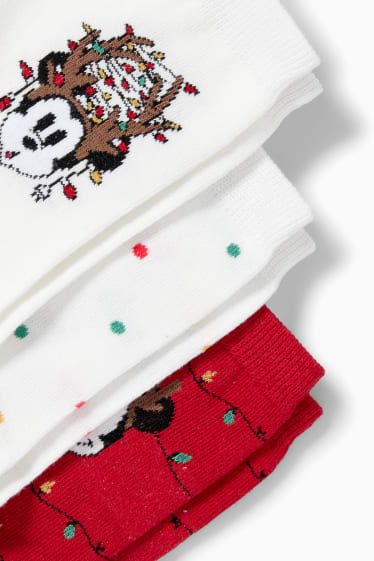 Dames - Set van 3 paar - sokken voor de kerst, met motief - Mickey Mouse - crème wit