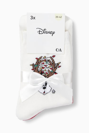 Dames - Set van 3 paar - sokken voor de kerst, met motief - Mickey Mouse - crème wit