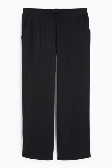 Dámské - Žerzejové kalhoty - wide leg - černá