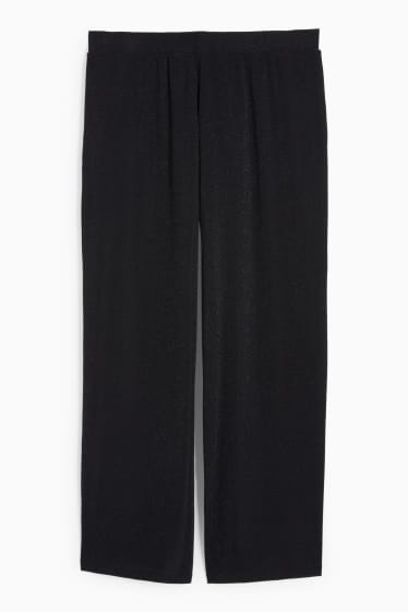 Dámské - Žerzejové kalhoty - wide leg - černá