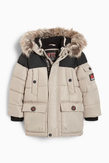 Enfants garçons - Parka avec capuche et garniture en imitation fourrure - hiver - beige