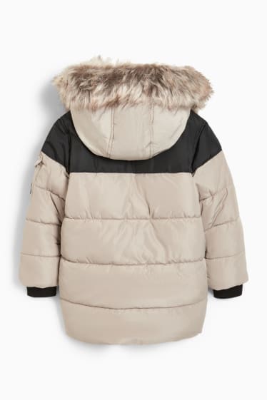 Enfants garçons - Parka avec capuche et garniture en imitation fourrure - hiver - beige