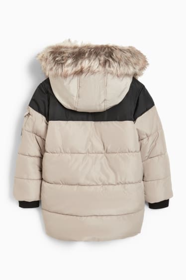 Kinderen - Parka met capuchon en imitatiebontrandje - winter - beige