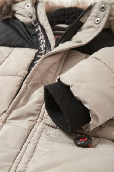 Enfants garçons - Parka avec capuche et garniture en imitation fourrure - hiver - beige