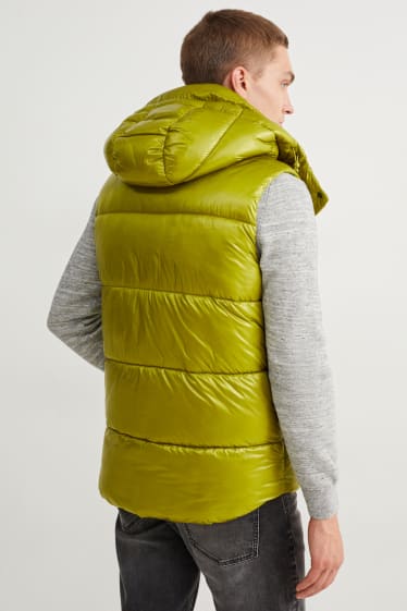 Pánské - Prošívaná vesta s kapucí - neonově zelená